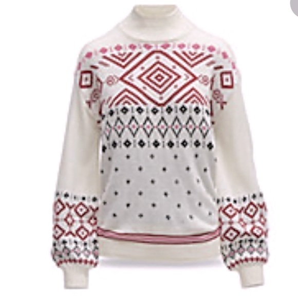 NWT Nordic Pattern Ivory Knit Pullover Sweater Mock Neck Womens Sz L - Picture 1 of 12